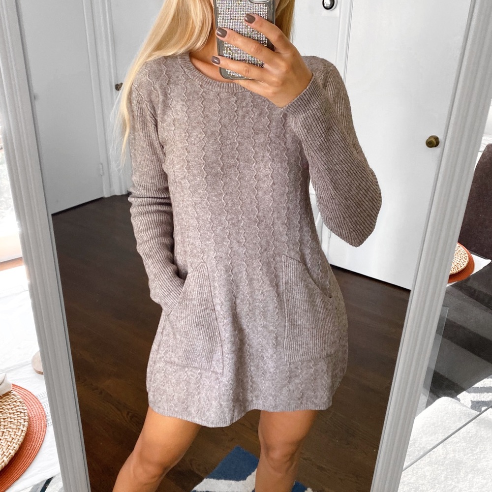 Cozy Knit Sweater Dress - Gray